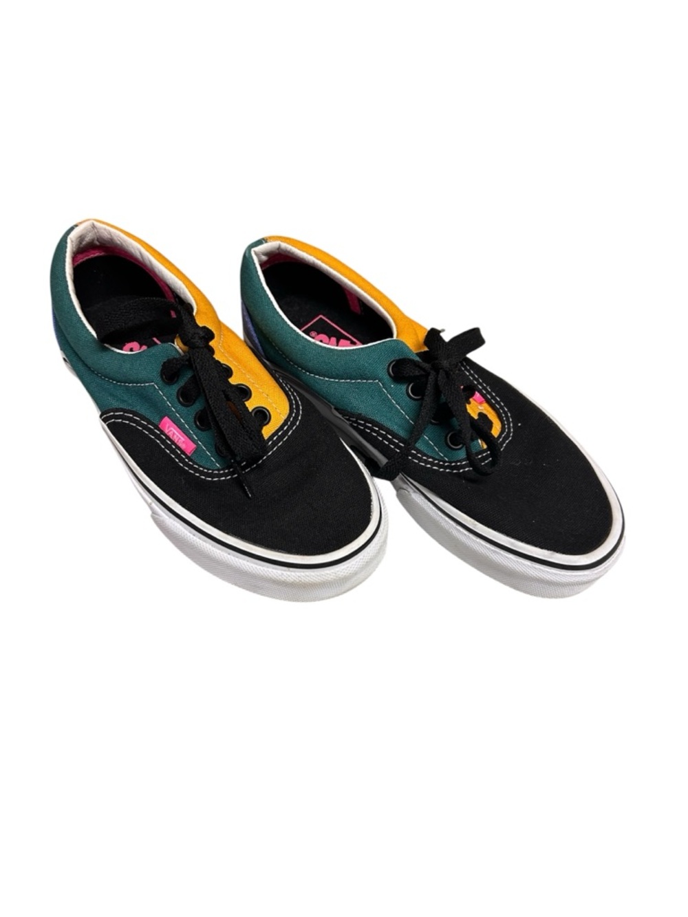 Vans Low Top Lace-Up Sneakers Multi Color Block in Black, Teal & Mustard